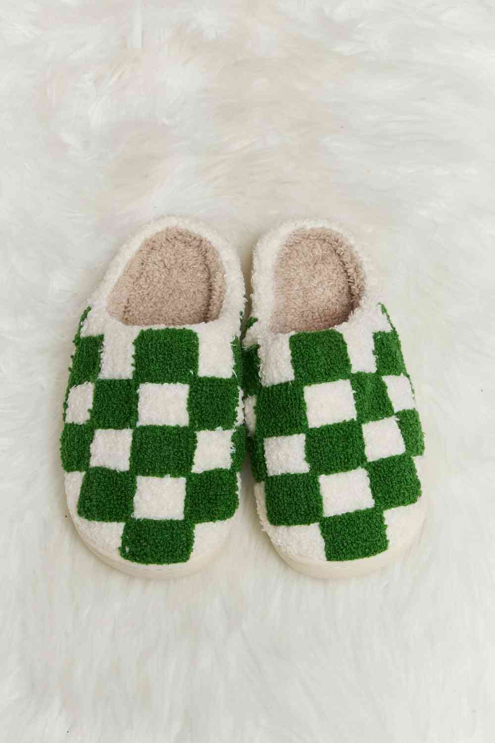 Melody Checkered Print Plush Slide Slippers - Premium  from Trendsi - Just $25! Shop now at ZLA