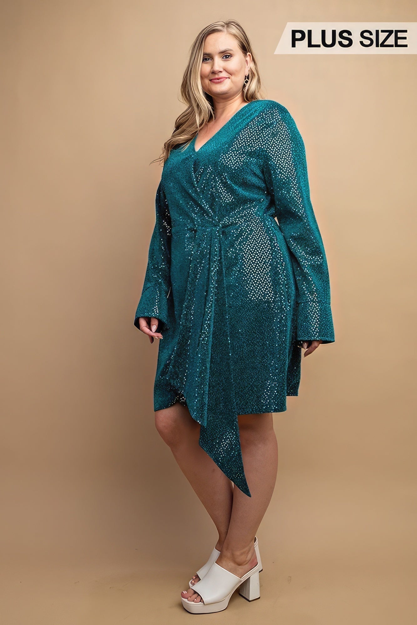 Metallic Wrap Dress With Split Cuff And Snap Buttons - Premium  from ZLA - Just $49! Shop now at ZLA