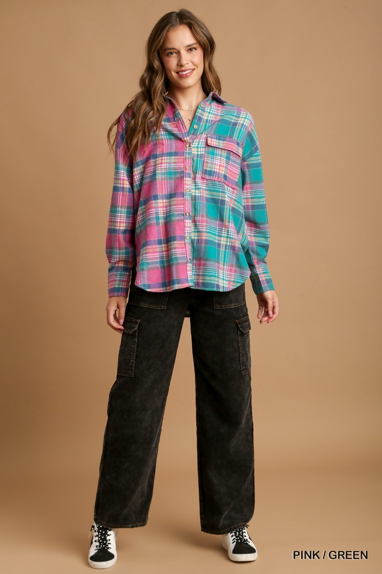 Mixed Plaid Boxy Cut Button Down Flannel With Front Pocket - Premium  from ZLA - Just $44! Shop now at ZLA