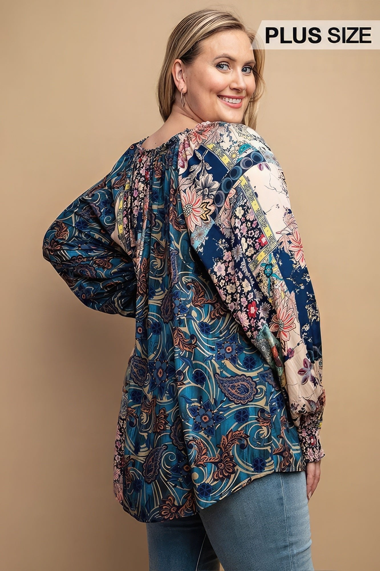 Mixed Print Front Button Long Sleeve Top - Premium  from ZLA - Just $44! Shop now at ZLA