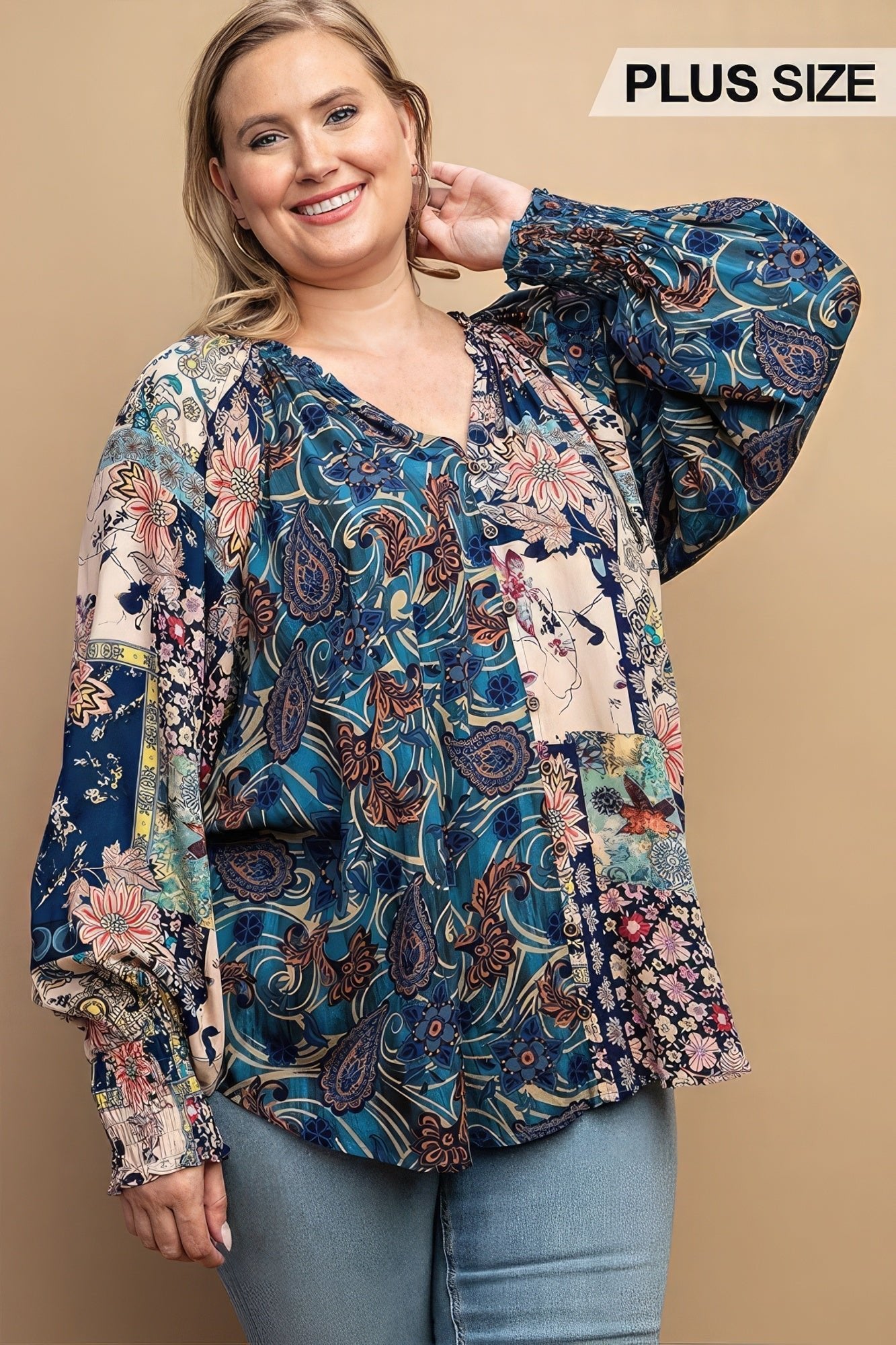 Mixed Print Front Button Long Sleeve Top - Premium  from ZLA - Just $44! Shop now at ZLA
