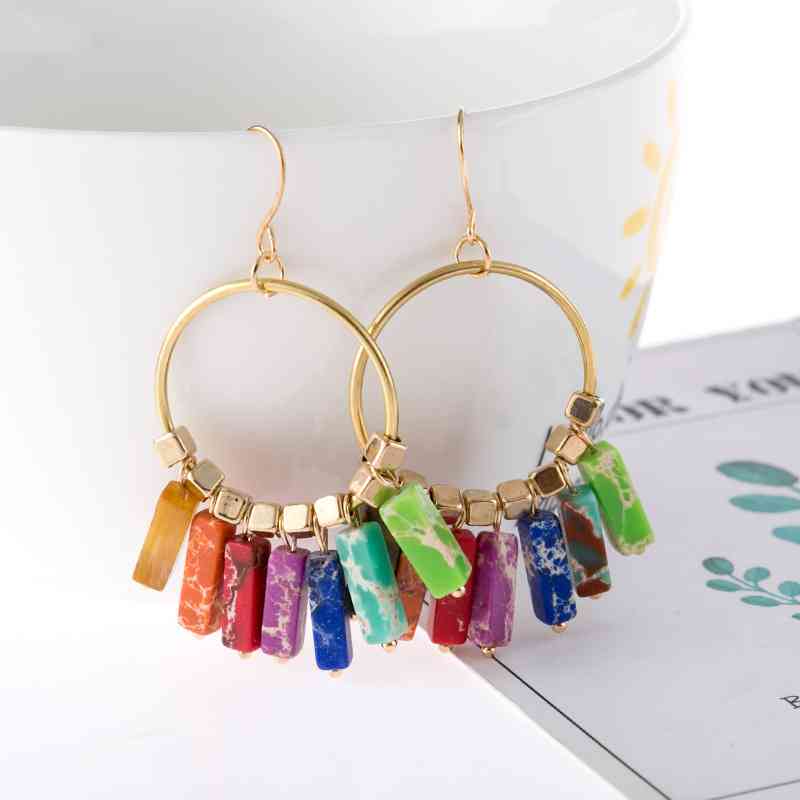 Multicolored Stone Dangle Earrings - Premium  from Trendsi - Just $9! Shop now at ZLA