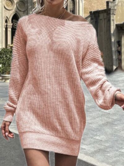 One Shoulder Lantern Sleeve Sweater Dress - Premium  from Trendsi - Just $37! Shop now at ZLA