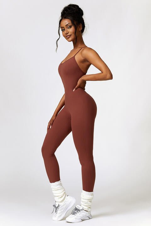 Open Back Spaghetti Strap Sports Jumpsuit - Premium  from Trendsi - Just $39! Shop now at ZLA