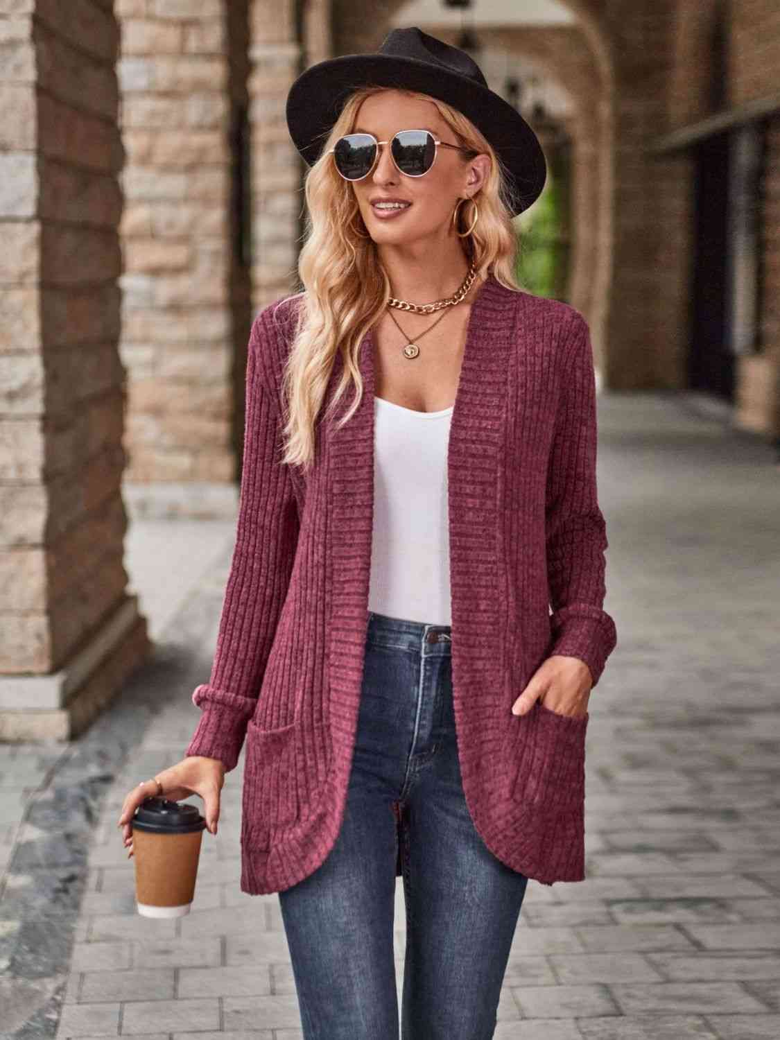 Open Front Cardigan with Pockets - Premium  from Trendsi - Just $19! Shop now at ZLA