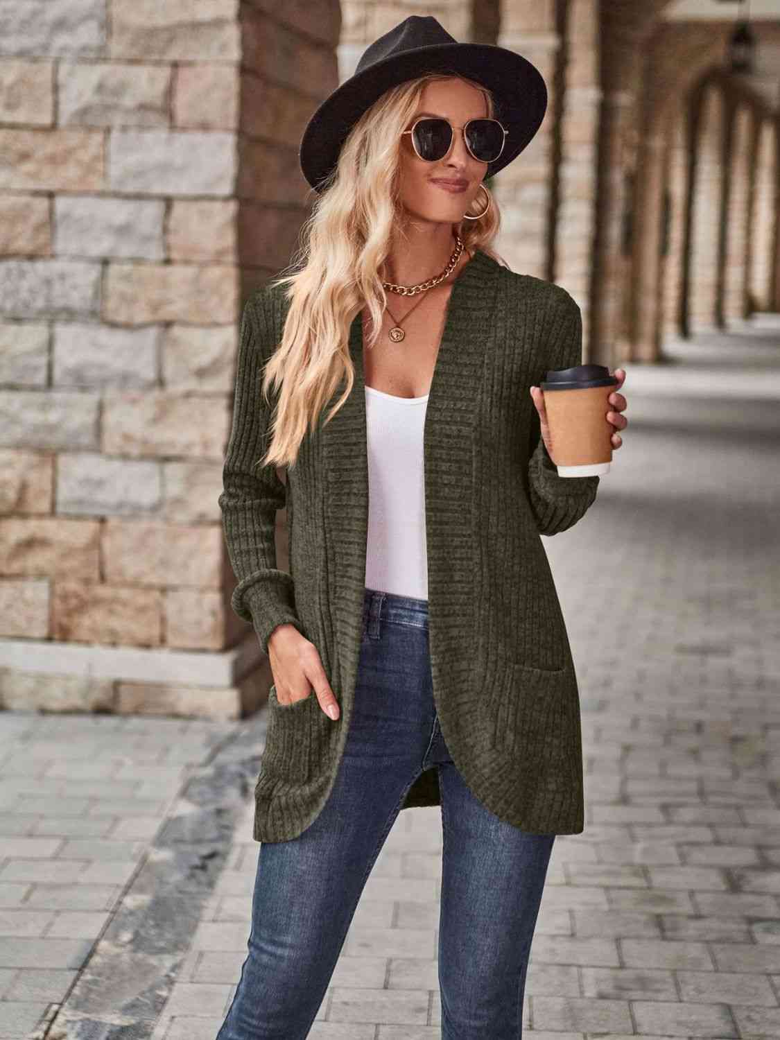 Open Front Cardigan with Pockets - Premium  from Trendsi - Just $19! Shop now at ZLA