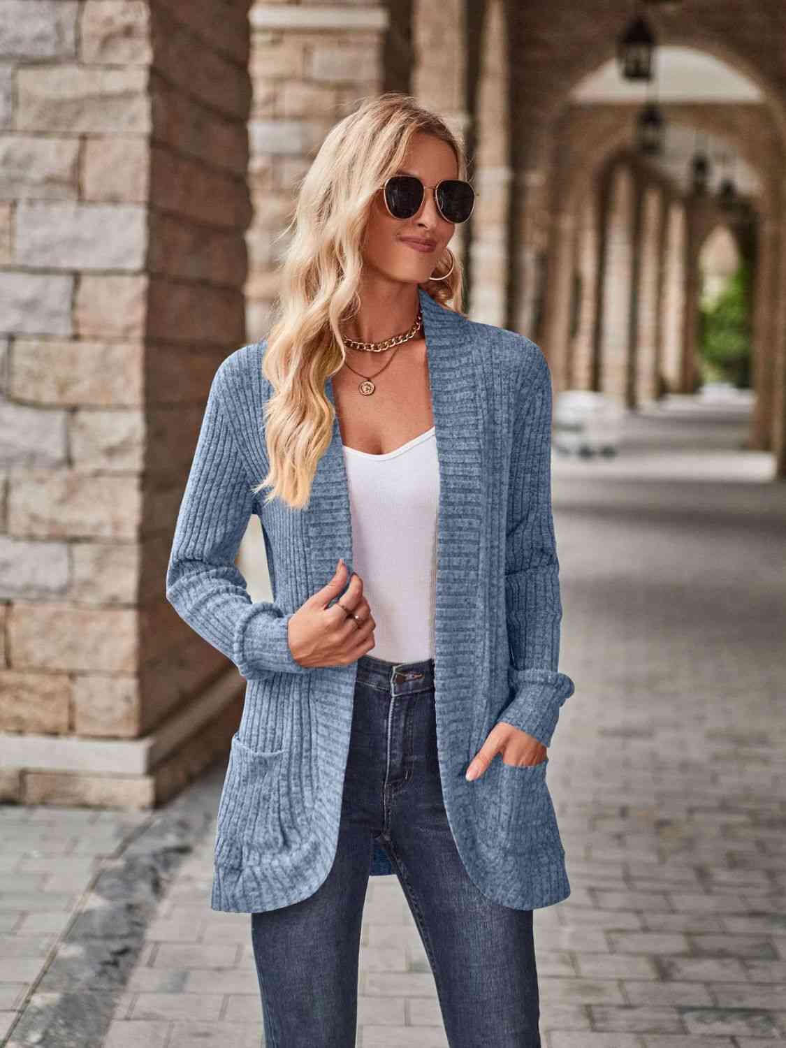 Open Front Cardigan with Pockets - Premium  from Trendsi - Just $19! Shop now at ZLA