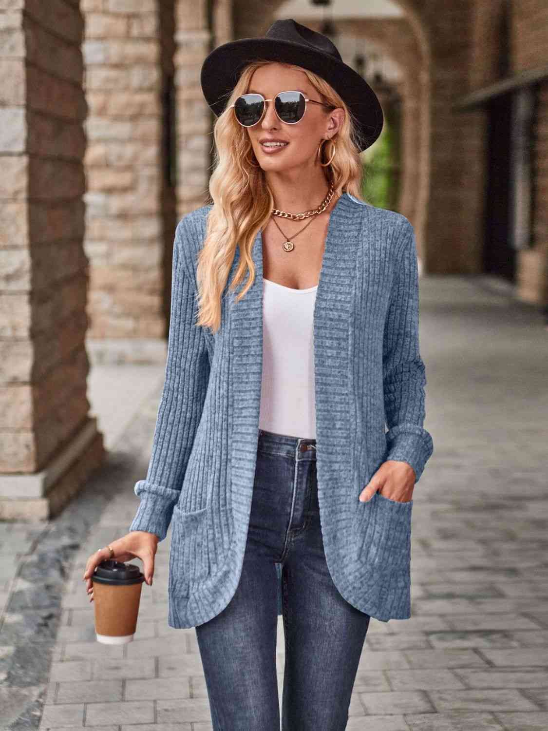 Open Front Cardigan with Pockets - Premium  from Trendsi - Just $19! Shop now at ZLA