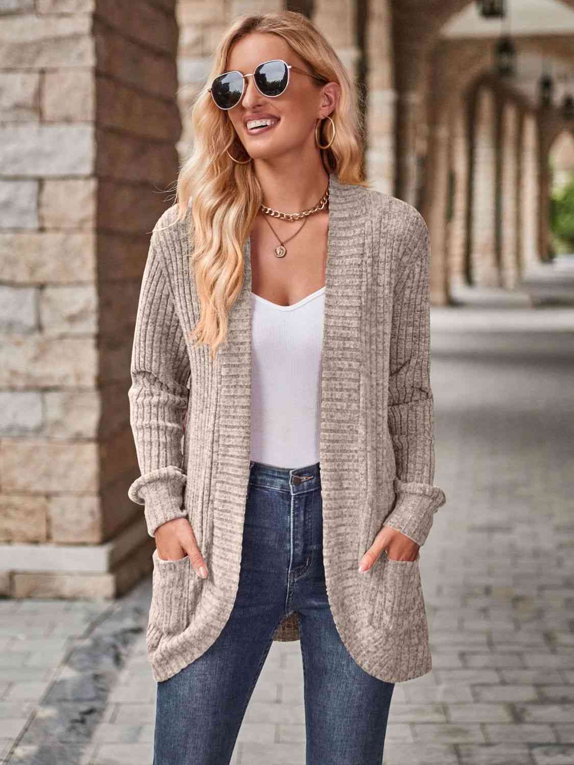 Open Front Cardigan with Pockets - Premium  from Trendsi - Just $19! Shop now at ZLA