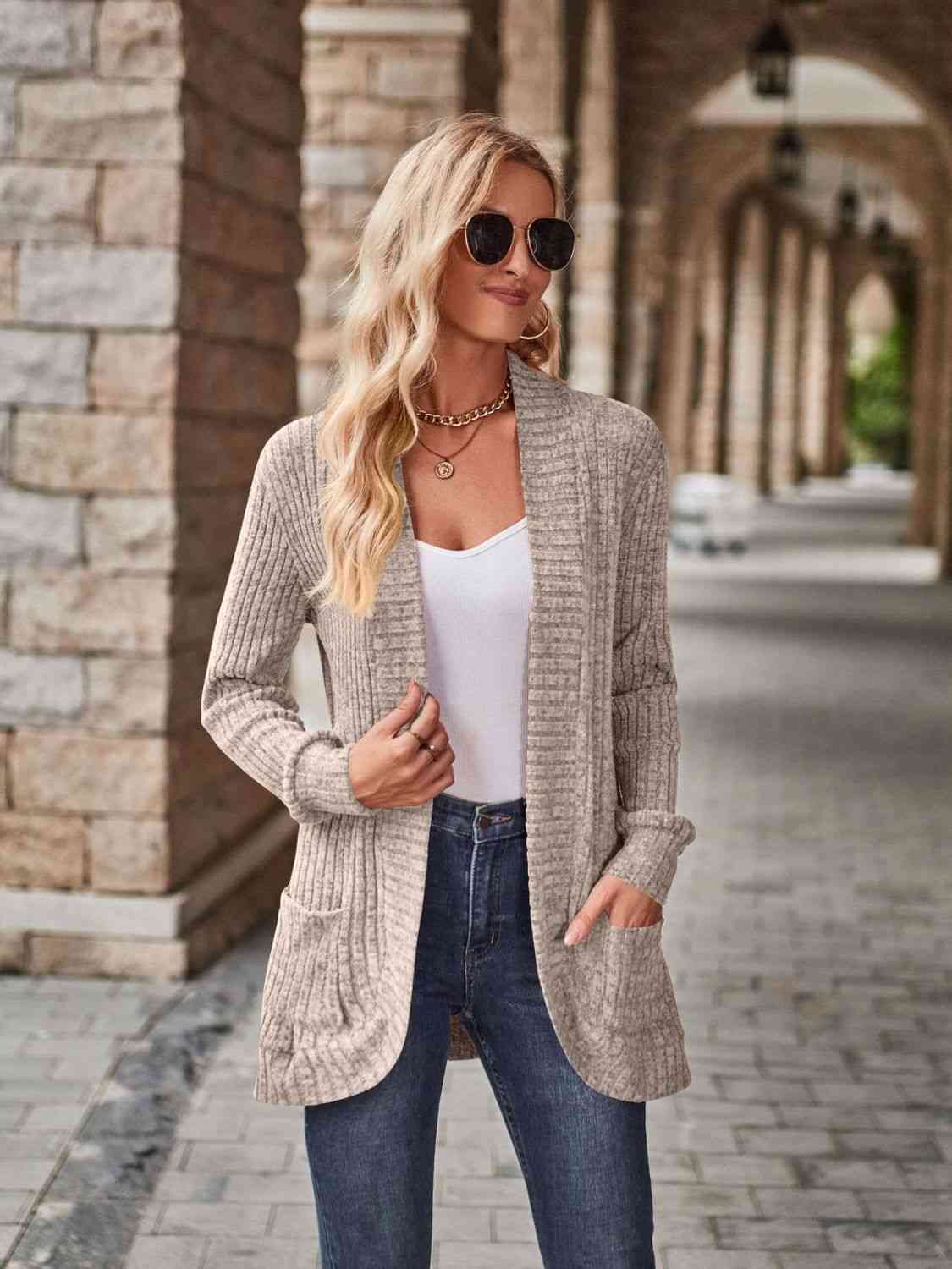 Open Front Cardigan with Pockets - Premium  from Trendsi - Just $19! Shop now at ZLA