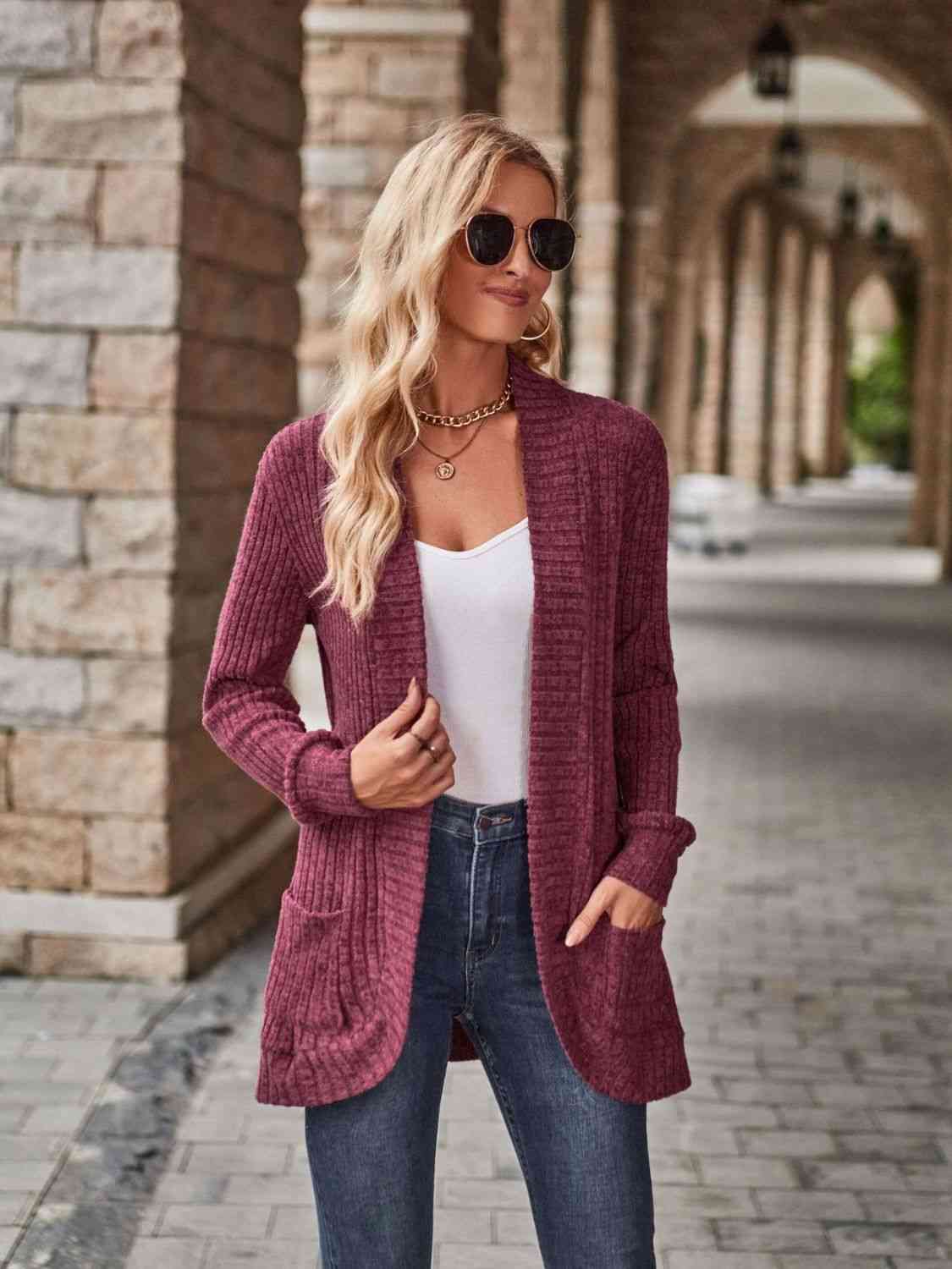 Open Front Cardigan with Pockets - Premium  from Trendsi - Just $19! Shop now at ZLA