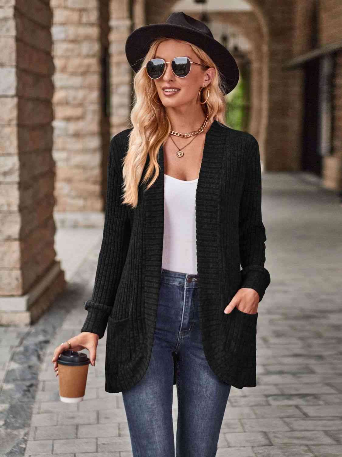 Open Front Cardigan with Pockets - Premium  from Trendsi - Just $19! Shop now at ZLA