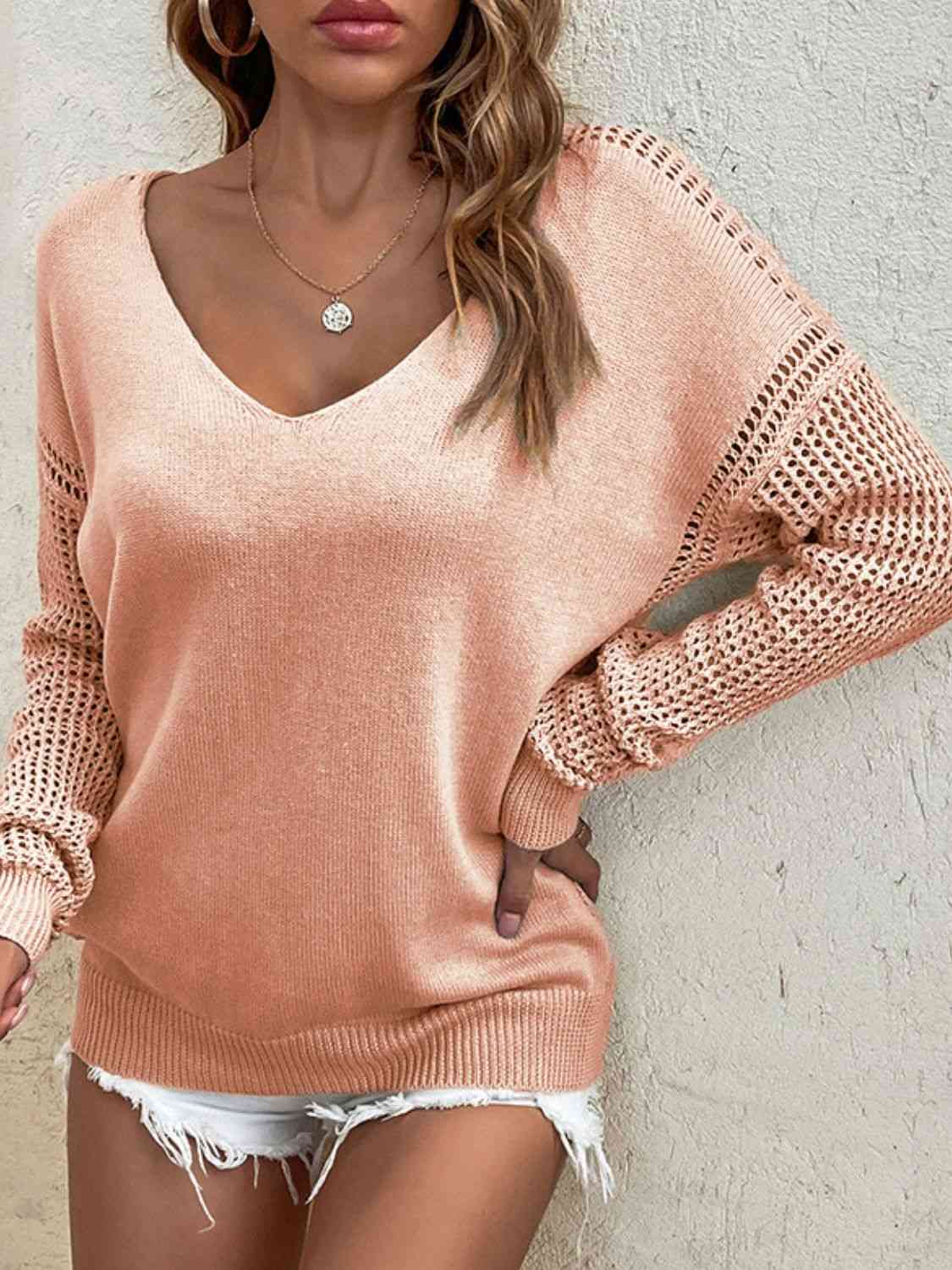 Openwork V-Neck Sweater - Premium  from Trendsi - Just $32! Shop now at ZLA