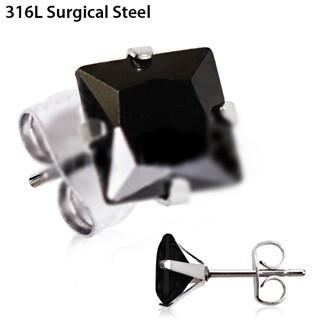 Pair of 316L Stainless Steel Black Princess Cut CZ Stud Earrings - Premium Jewelry & Watches from Peridot - Just $12.55! Shop now at ZLA