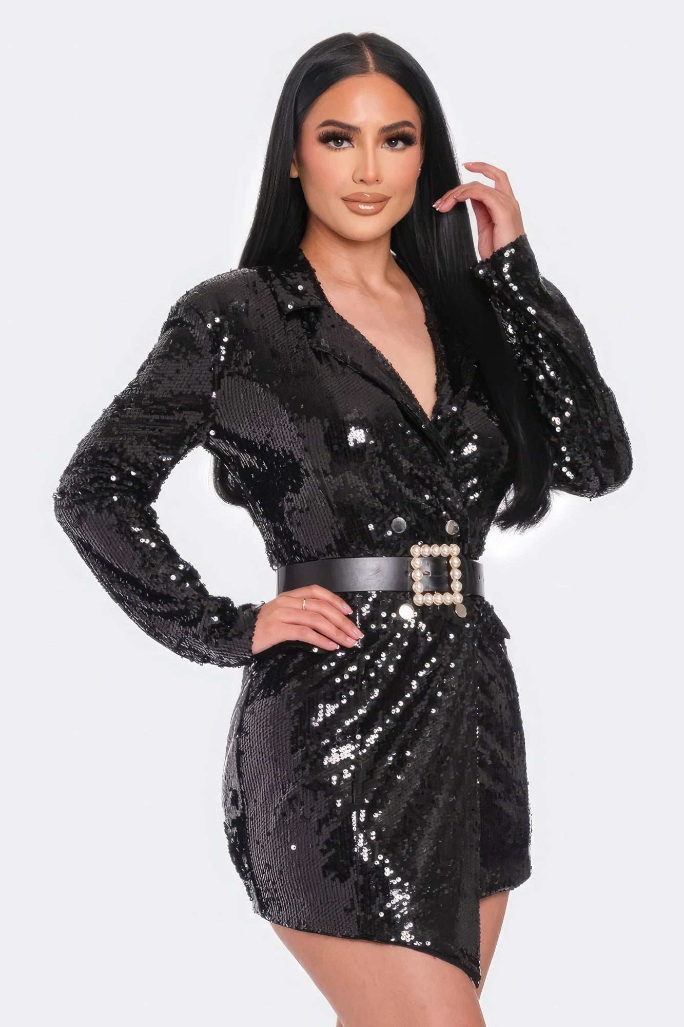 Pearl Belted Sequin Blazer Mini Dress - Premium  from ZLA - Just $93! Shop now at ZLA