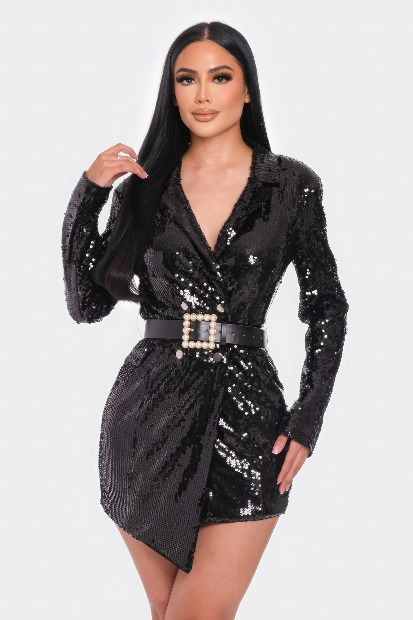 Pearl Belted Sequin Blazer Mini Dress - Premium  from ZLA - Just $93! Shop now at ZLA