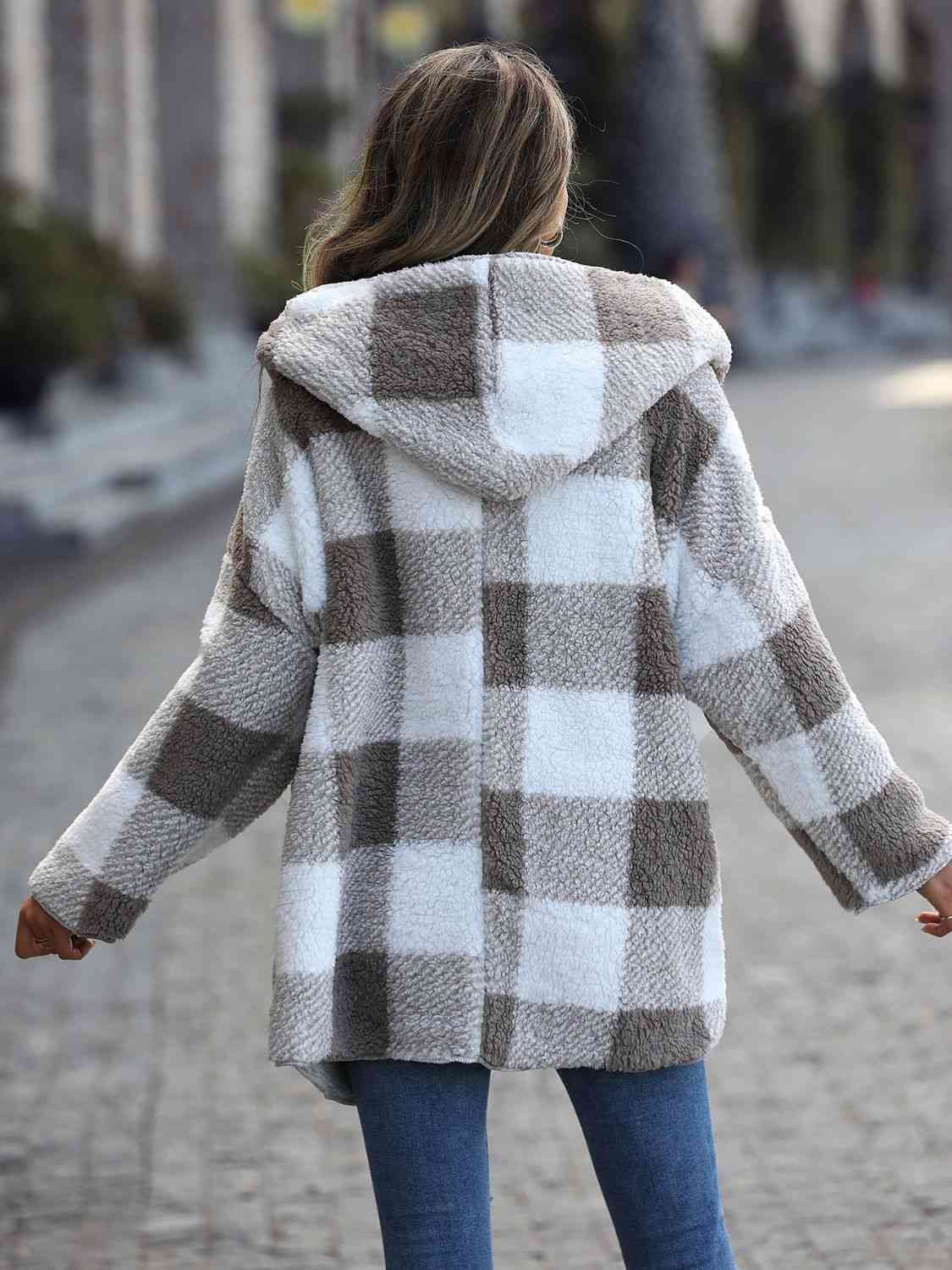 Plaid Open Front Hooded Coat - Premium  from Trendsi - Just $38! Shop now at ZLA