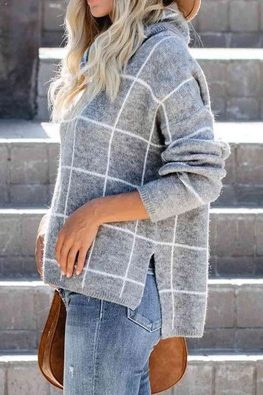 Plaid Turtleneck Drop Shoulder Sweater - Premium  from Trendsi - Just $42! Shop now at ZLA
