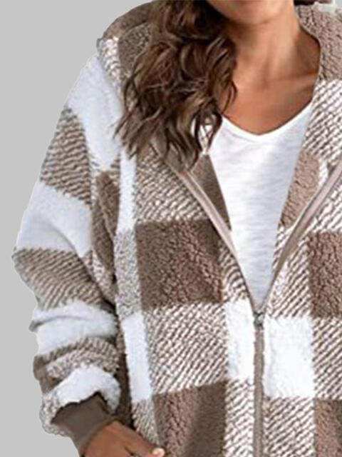 Plaid Zip-Up Hooded Jacket with Pockets - Premium  from Trendsi - Just $29! Shop now at ZLA