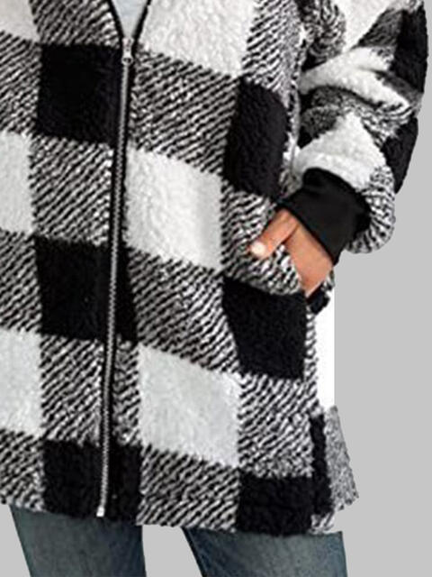 Plaid Zip-Up Hooded Jacket with Pockets - Premium  from Trendsi - Just $29! Shop now at ZLA