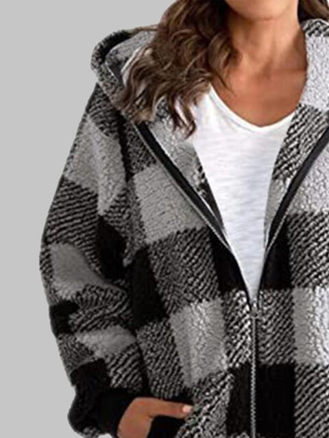 Plaid Zip-Up Hooded Jacket with Pockets - Premium  from Trendsi - Just $29! Shop now at ZLA