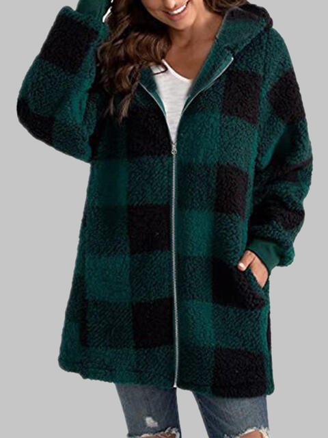 Plaid Zip-Up Hooded Jacket with Pockets - Premium  from Trendsi - Just $29! Shop now at ZLA