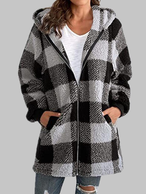 Plaid Zip-Up Hooded Jacket with Pockets - Premium  from Trendsi - Just $29! Shop now at ZLA