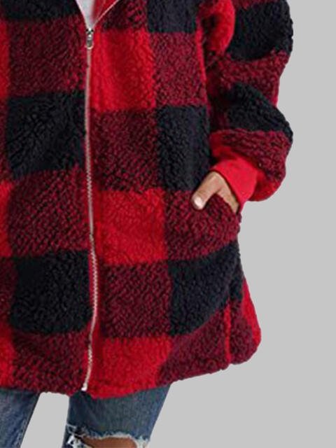 Plaid Zip-Up Hooded Jacket with Pockets - Premium  from Trendsi - Just $29! Shop now at ZLA