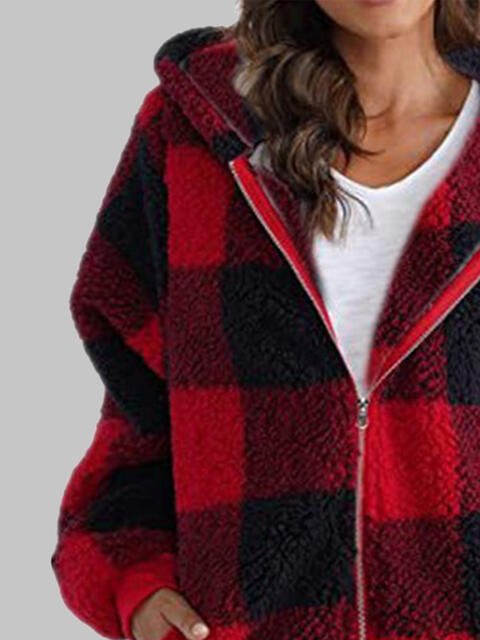 Plaid Zip-Up Hooded Jacket with Pockets - Premium  from Trendsi - Just $29! Shop now at ZLA