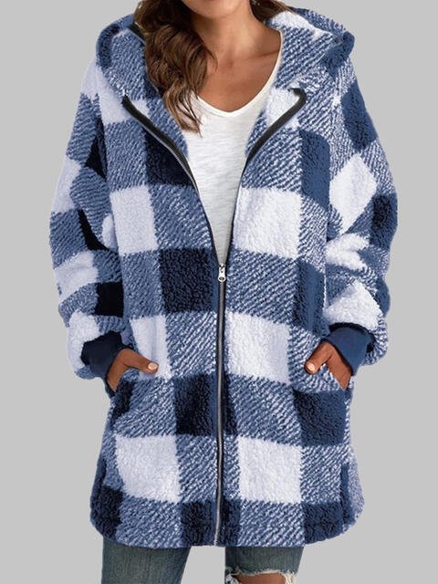 Plaid Zip-Up Hooded Jacket with Pockets - Premium  from Trendsi - Just $29! Shop now at ZLA