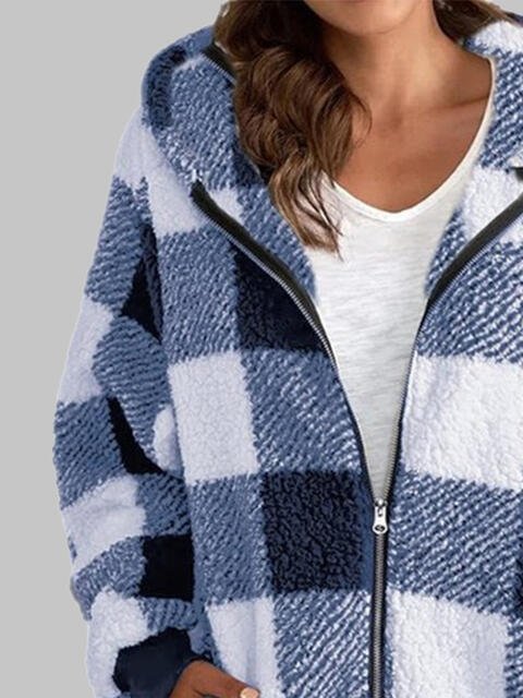 Plaid Zip-Up Hooded Jacket with Pockets - Premium  from Trendsi - Just $29! Shop now at ZLA