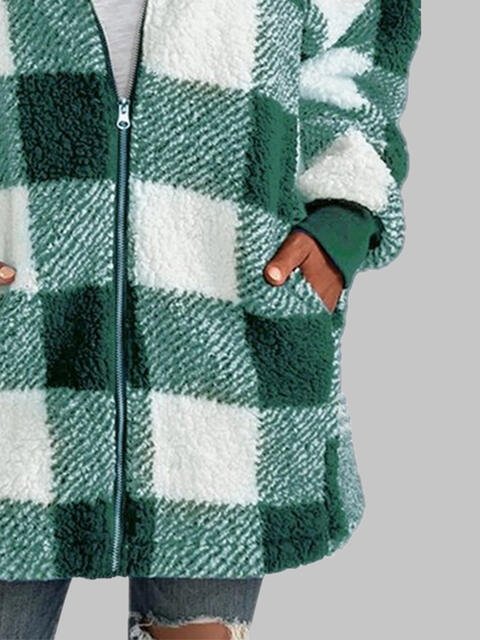 Plaid Zip-Up Hooded Jacket with Pockets - Premium  from Trendsi - Just $29! Shop now at ZLA