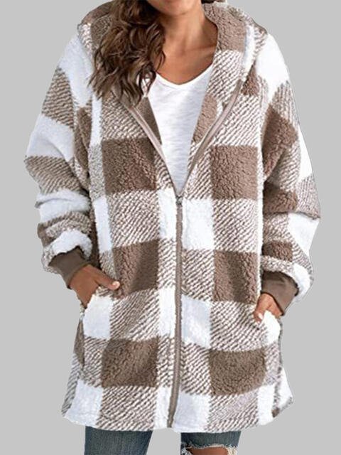 Plaid Zip-Up Hooded Jacket with Pockets - Premium  from Trendsi - Just $29! Shop now at ZLA