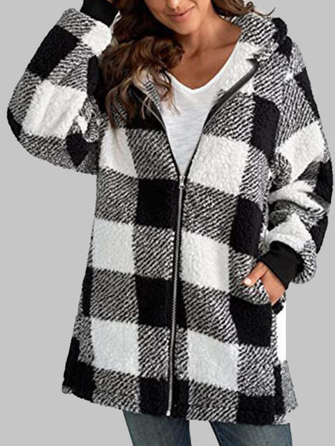 Plaid Zip-Up Hooded Jacket with Pockets - Premium  from Trendsi - Just $29! Shop now at ZLA