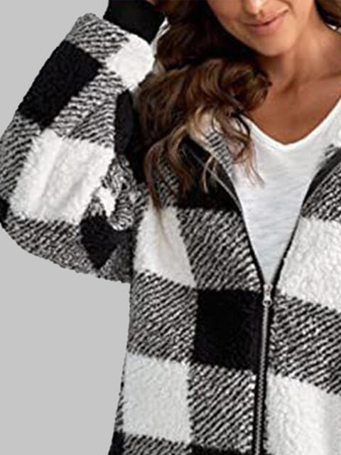 Plaid Zip-Up Hooded Jacket with Pockets - Premium  from Trendsi - Just $29! Shop now at ZLA