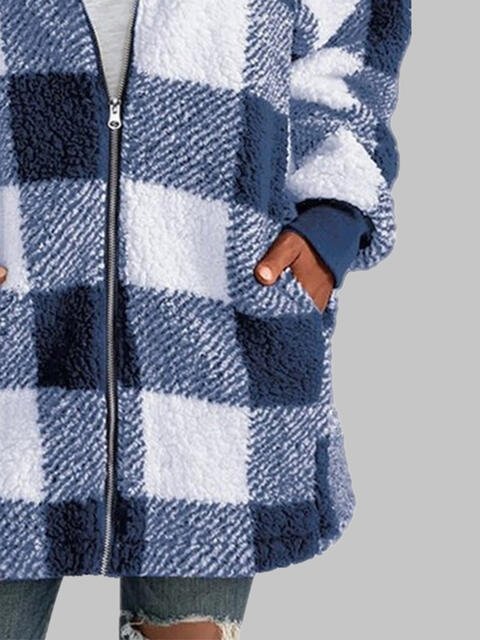 Plaid Zip-Up Hooded Jacket with Pockets - Premium  from Trendsi - Just $29! Shop now at ZLA