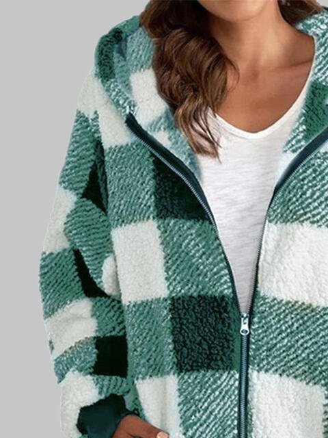 Plaid Zip-Up Hooded Jacket with Pockets - Premium  from Trendsi - Just $29! Shop now at ZLA