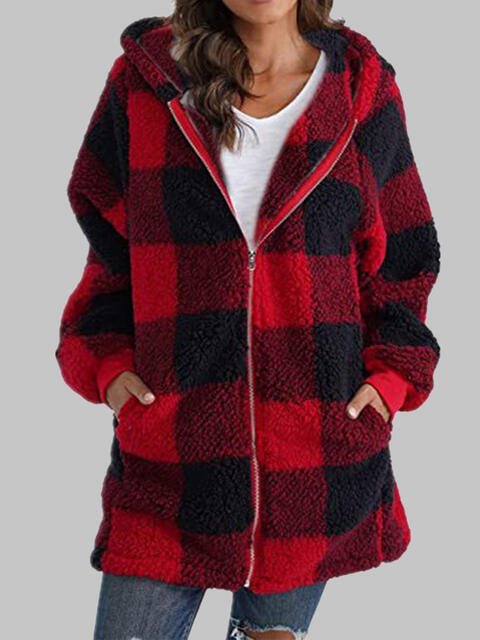 Plaid Zip-Up Hooded Jacket with Pockets - Premium  from Trendsi - Just $29! Shop now at ZLA
