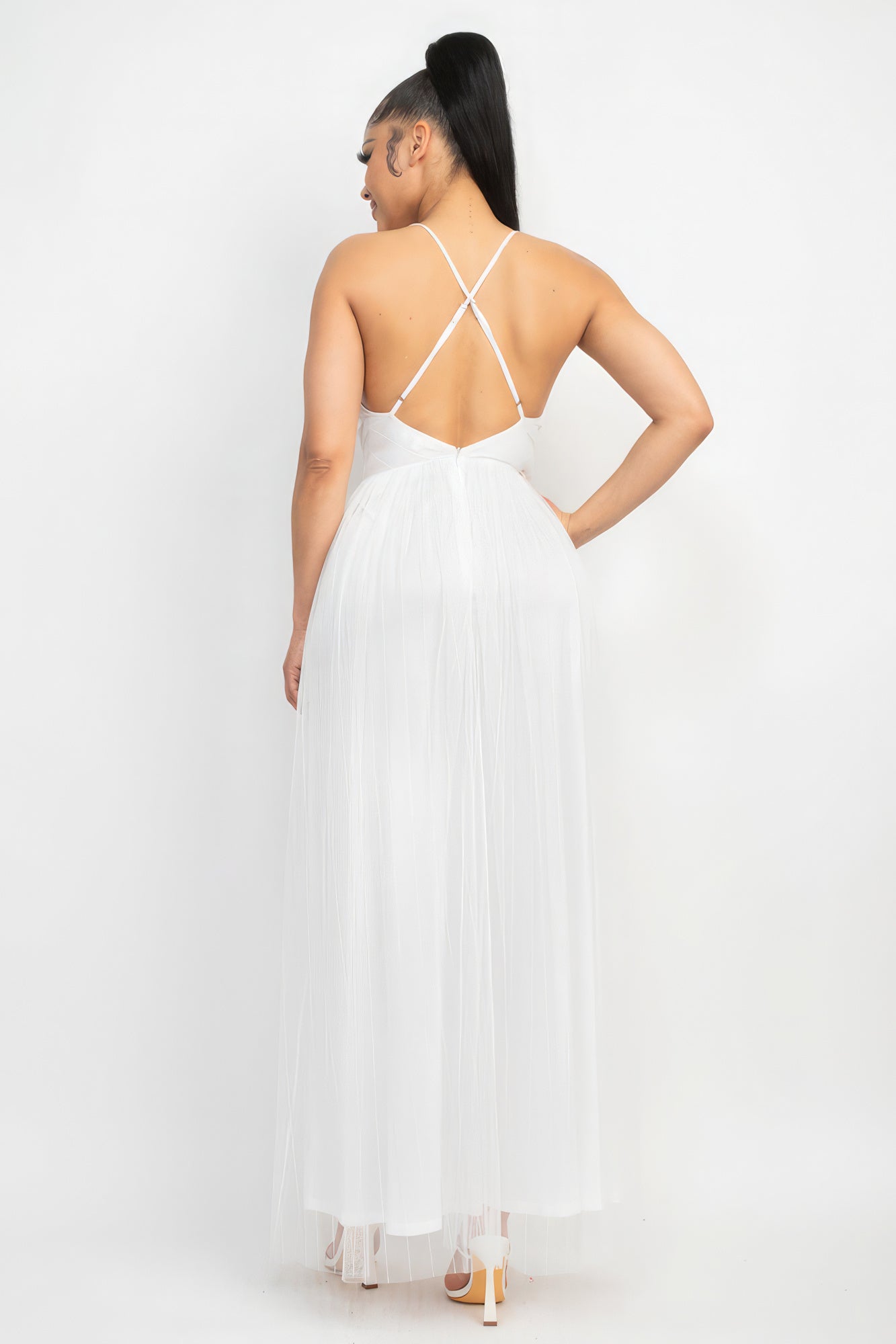 Pleated Mesh Slit Maxi Dress - Premium  from ZLA - Just $21.50! Shop now at ZLA