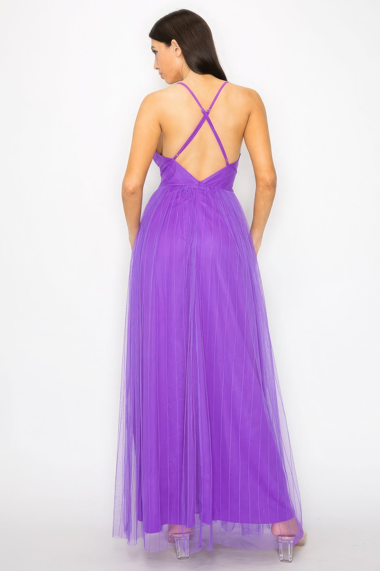 Pleated Mesh Slit Maxi Dress - Premium  from ZLA - Just $21.50! Shop now at ZLA