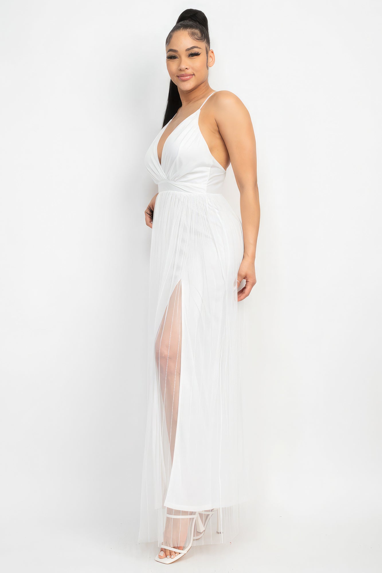 Pleated Mesh Slit Maxi Dress - Premium  from ZLA - Just $21.50! Shop now at ZLA