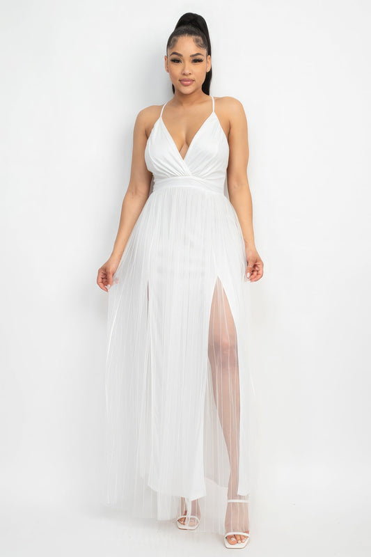 Pleated Mesh Slit Maxi Dress - Premium  from ZLA - Just $21.50! Shop now at ZLA