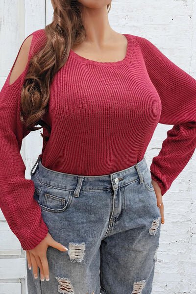Plus Size Cold Shoulder Round Neck Sweater - Premium  from Trendsi - Just $29! Shop now at ZLA
