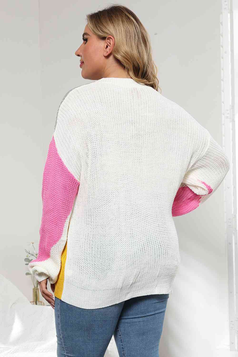 Plus Size Color Block Round Neck Sweater - Premium  from Trendsi - Just $28! Shop now at ZLA
