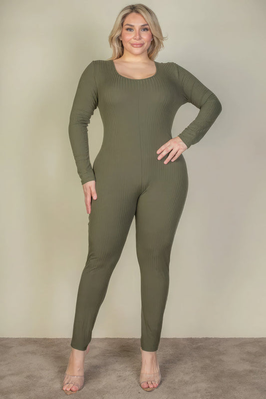 Plus Size Ribbed Scoop Neck Long Sleeve Jumpsuit - Premium  from ZLA - Just $16.50! Shop now at ZLA