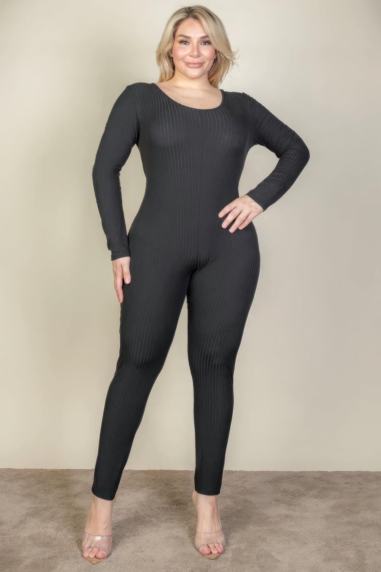 Plus Size Ribbed Scoop Neck Long Sleeve Jumpsuit - Premium  from ZLA - Just $16.50! Shop now at ZLA