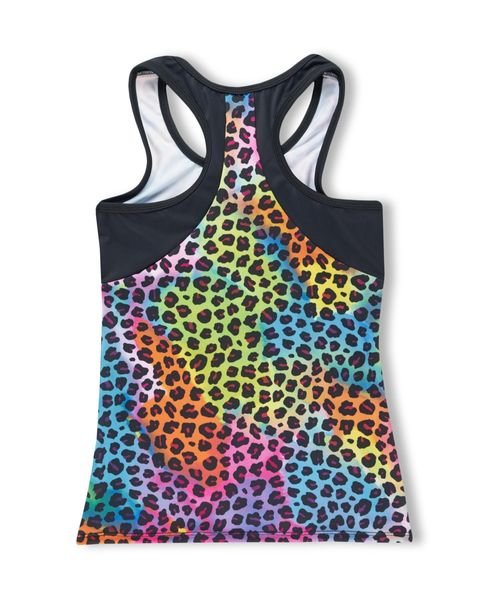 RAINBOW LEOPARD TANK; RACER BACK BLACK MESH - Premium  from Girl Power Sport - Just $42! Shop now at ZLA