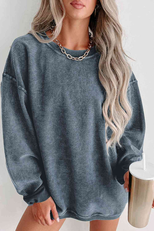 Round Neck Dropped Shoulder Sweatshirt - Premium  from Trendsi - Just $39! Shop now at ZLA