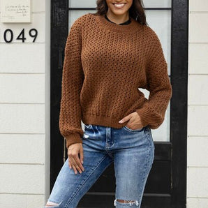 Round Neck Long Sleeve Sweater - Premium  from Trendsi - Just $31! Shop now at ZLA