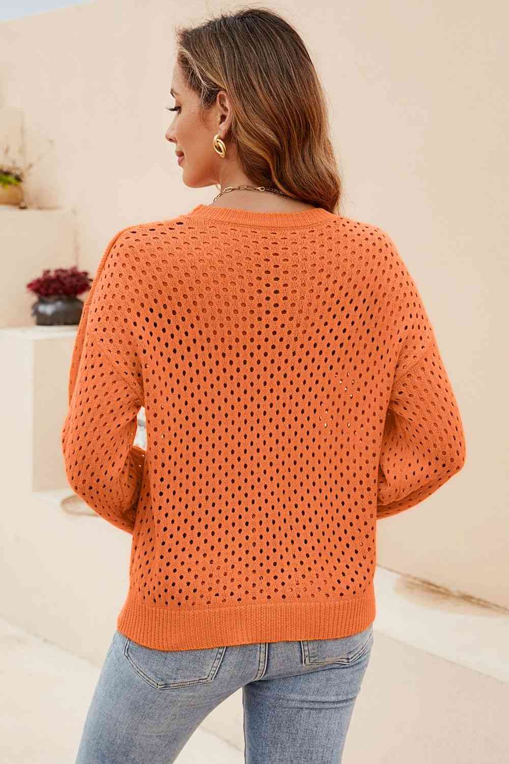 Round Neck Openwork Dropped Shoulder Knit Top - Premium  from Trendsi - Just $31! Shop now at ZLA